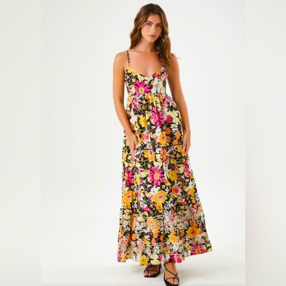 Poplin Floral Print Maxi Dress
